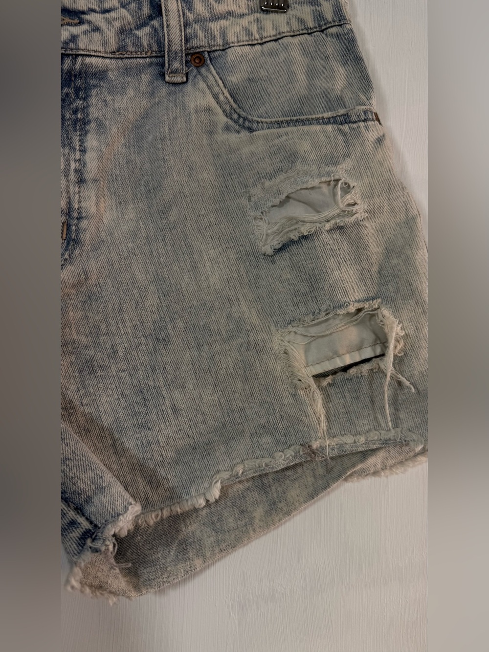 Rusty Distressed Light Blue Jean Shorts - Picture 2 of 16